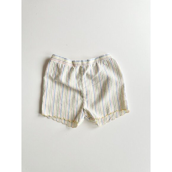 Vintage Girls' Pastel Striped Cotton Seersucker Scalloped Shorts, Size S (6-7) - Picture 2 of 10